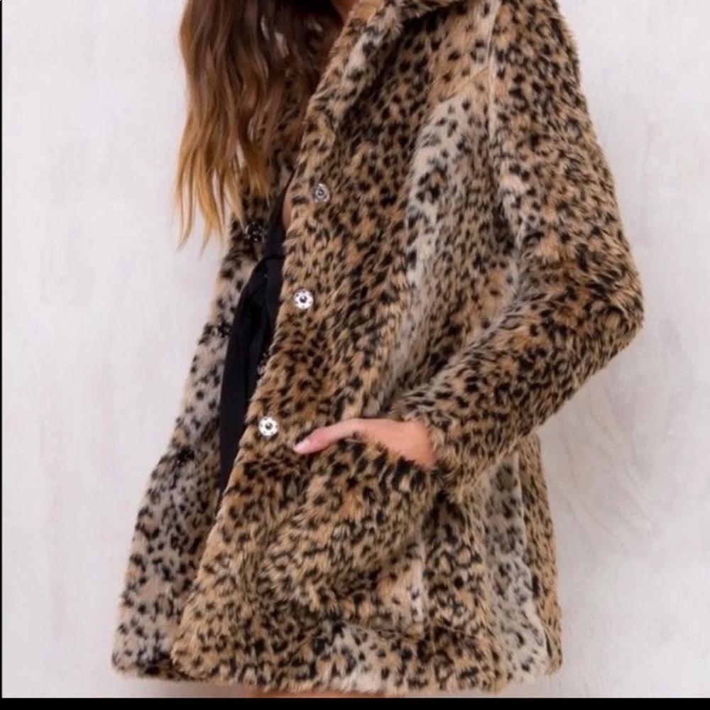 PRINCESS POLLY FAUX FUR LEOPARD COAT size 12/US